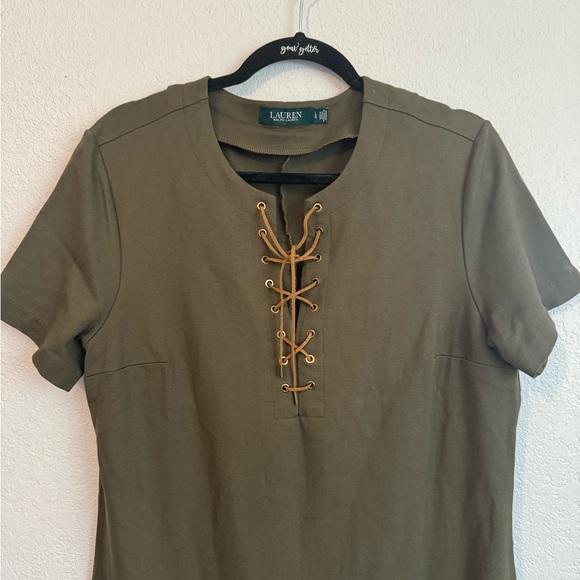 Lauren Ralph Lauren Lace Up Neck T-Shirt Tunic Dress Green Size LG - Picture 3 of 7